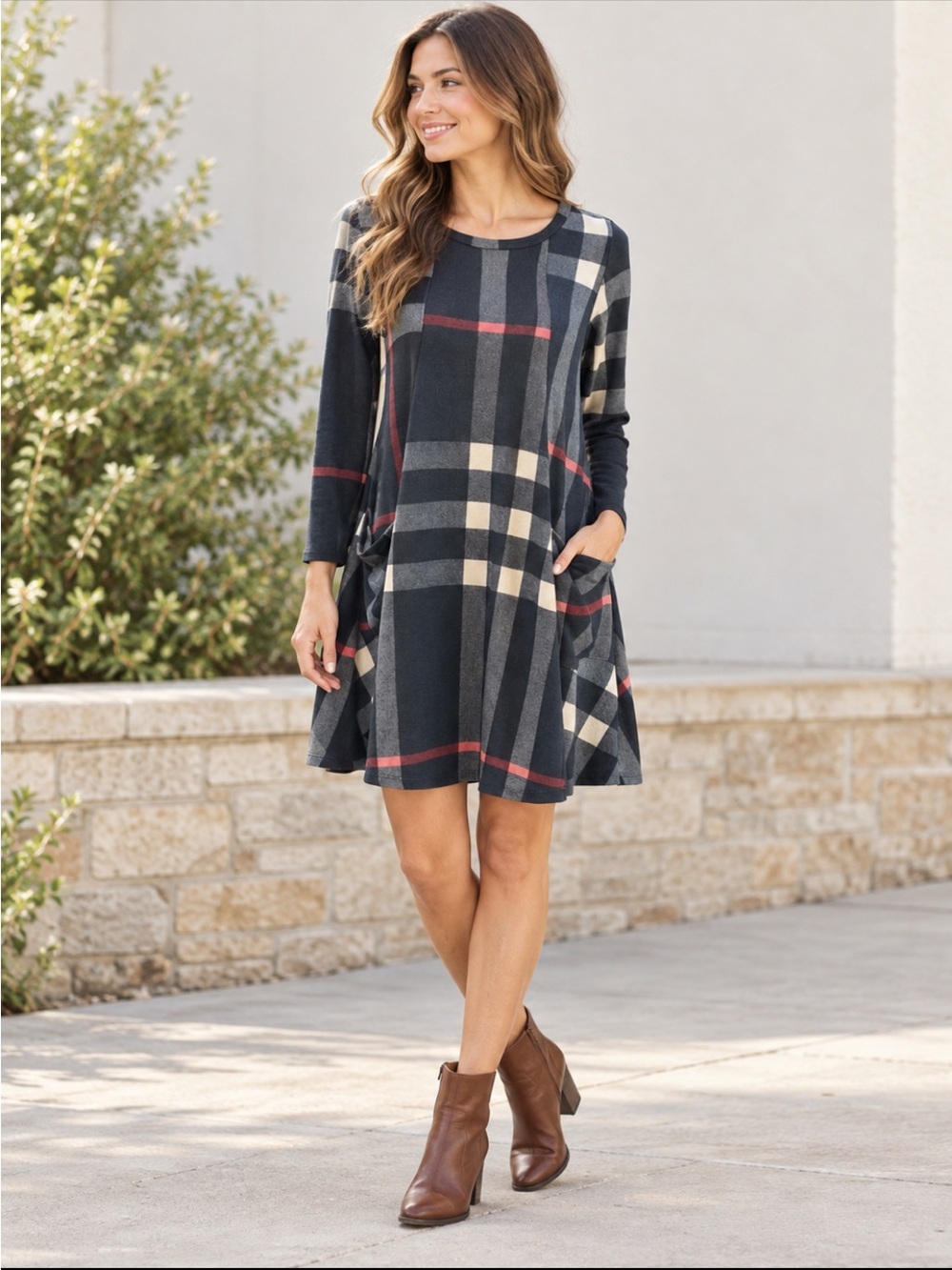 Plaid 3/4 Sleeve A-Line Swing Dress. Women’s Sz-S Classic | Transitional | Chic